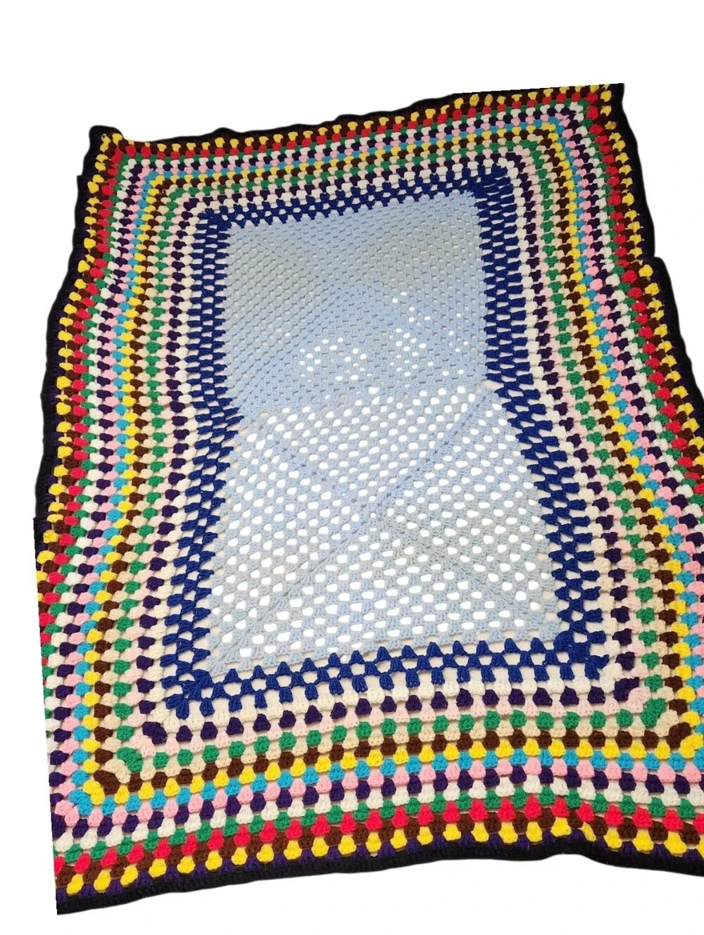 Handmade Crochet Granny Square Blanket Afghan Multi-Color Large Throw 5'2
